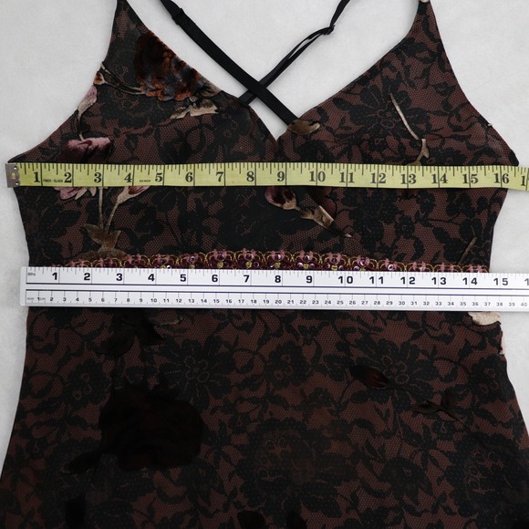 Y2K Brown Lace Halter Cami Top Floral Beaded Empire Bisou Bisou - Picture 5 of 10